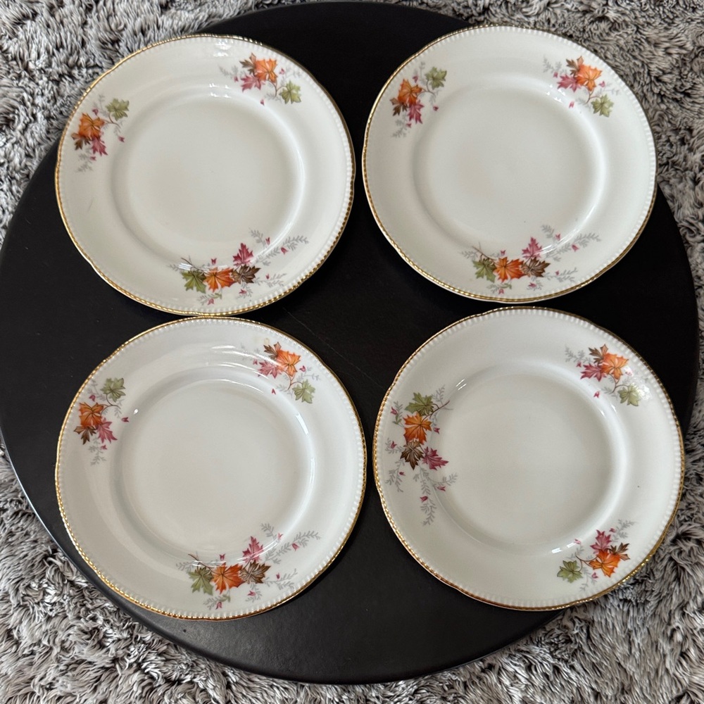 Winterling Germany Autumn Leaves Set of 4 Dessert Salad Plates Gold Trim‎ Rim